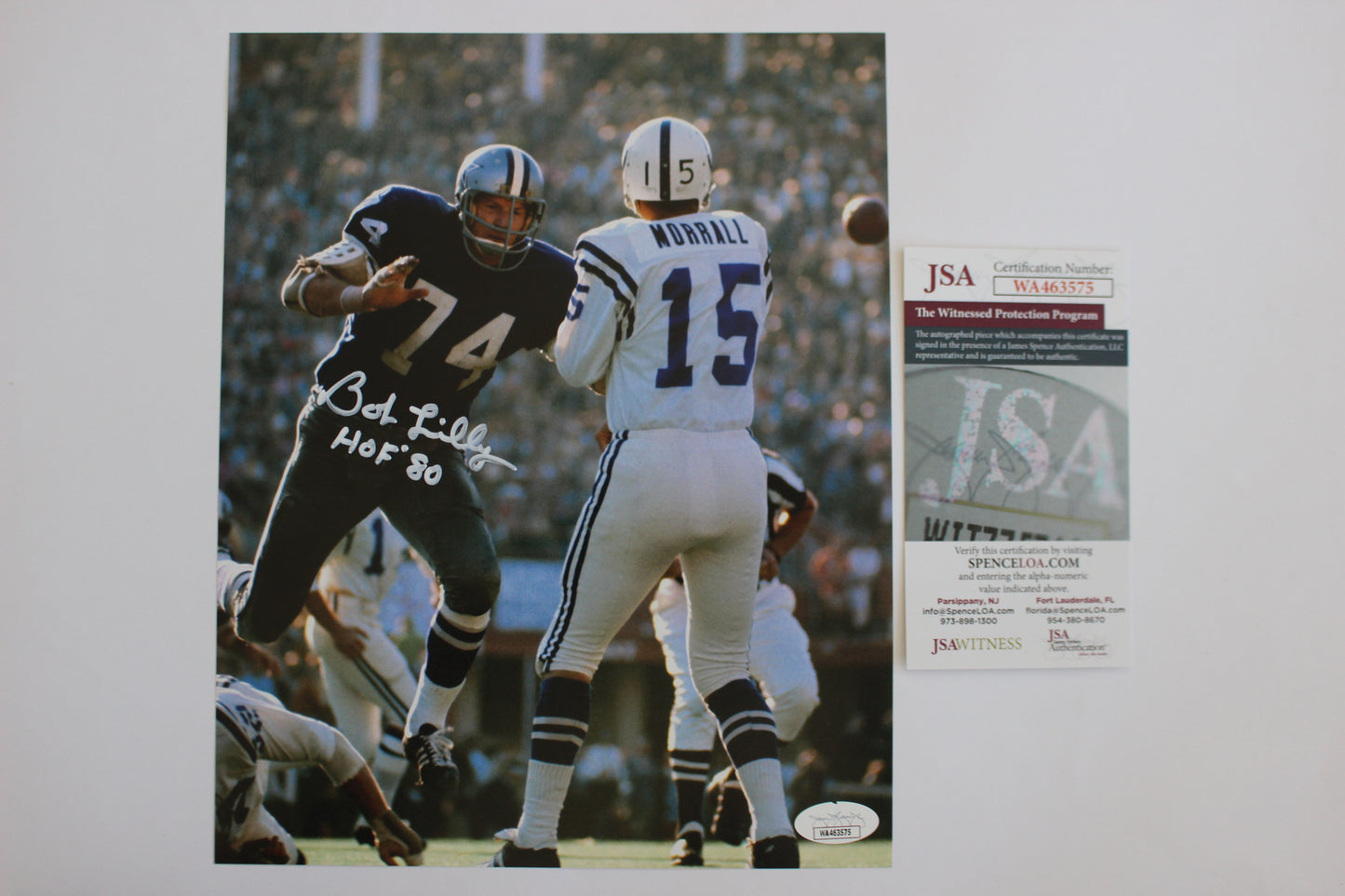 BOB LILLY DALLAS COWBOYS SIGNED 8x10 PHOTO vs COLTS w/HOF 80 JSA COA