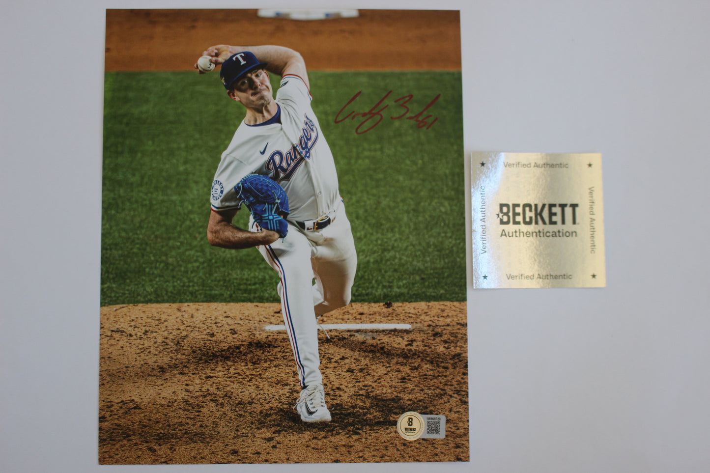 CODY BRADFORD TEXAS RANGERS SIGNED 8x10 PHOTO Throwing Ks BAS