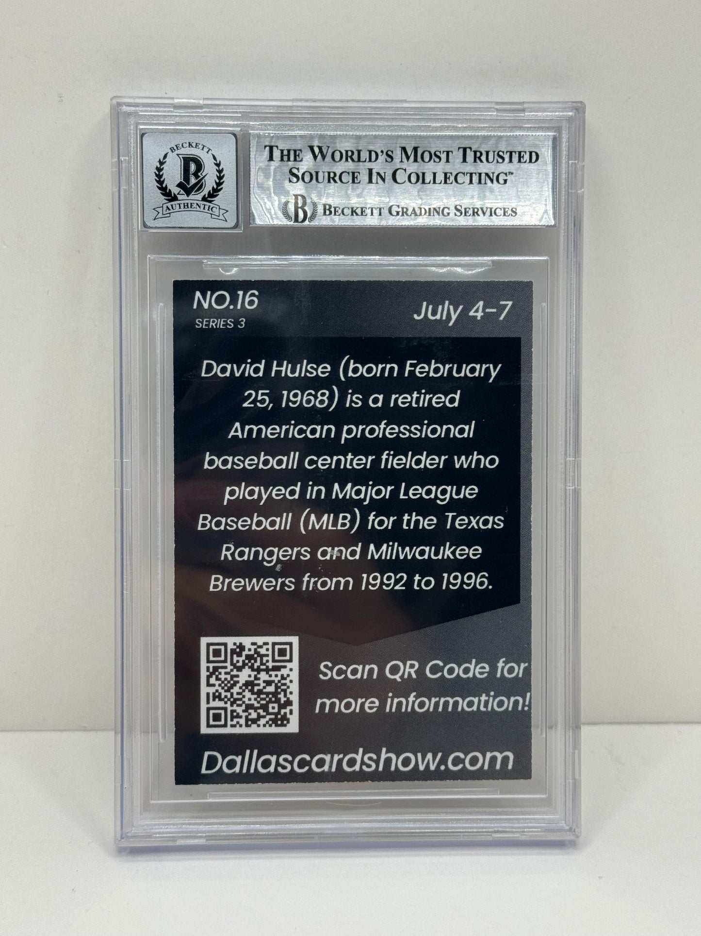 2024 July Dallas Card Show Series 3 #16 David Hulse BGS 10 Autograph