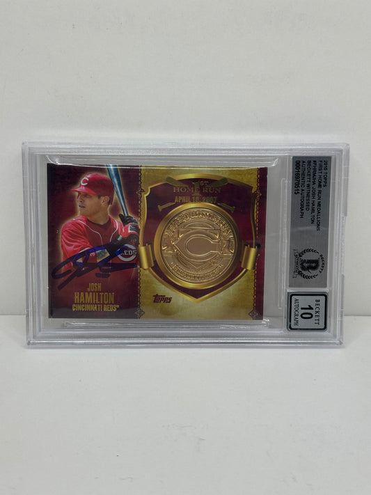 2015 Topps First Home Run Medallions #FHRMJHA Josh Hamiltion BGS 10 Autograph