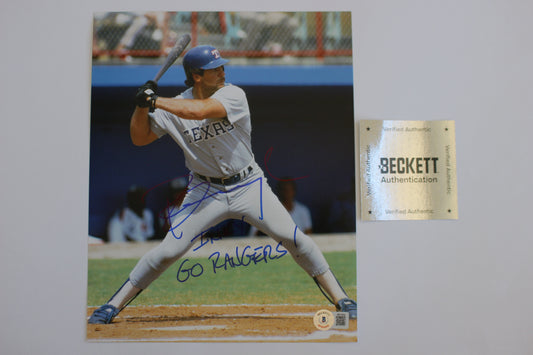 PETE INGCAVLIA TEXAS RANGERS SIGNED 8x10 PHOTO w/GO RANGERS! BAS COA
