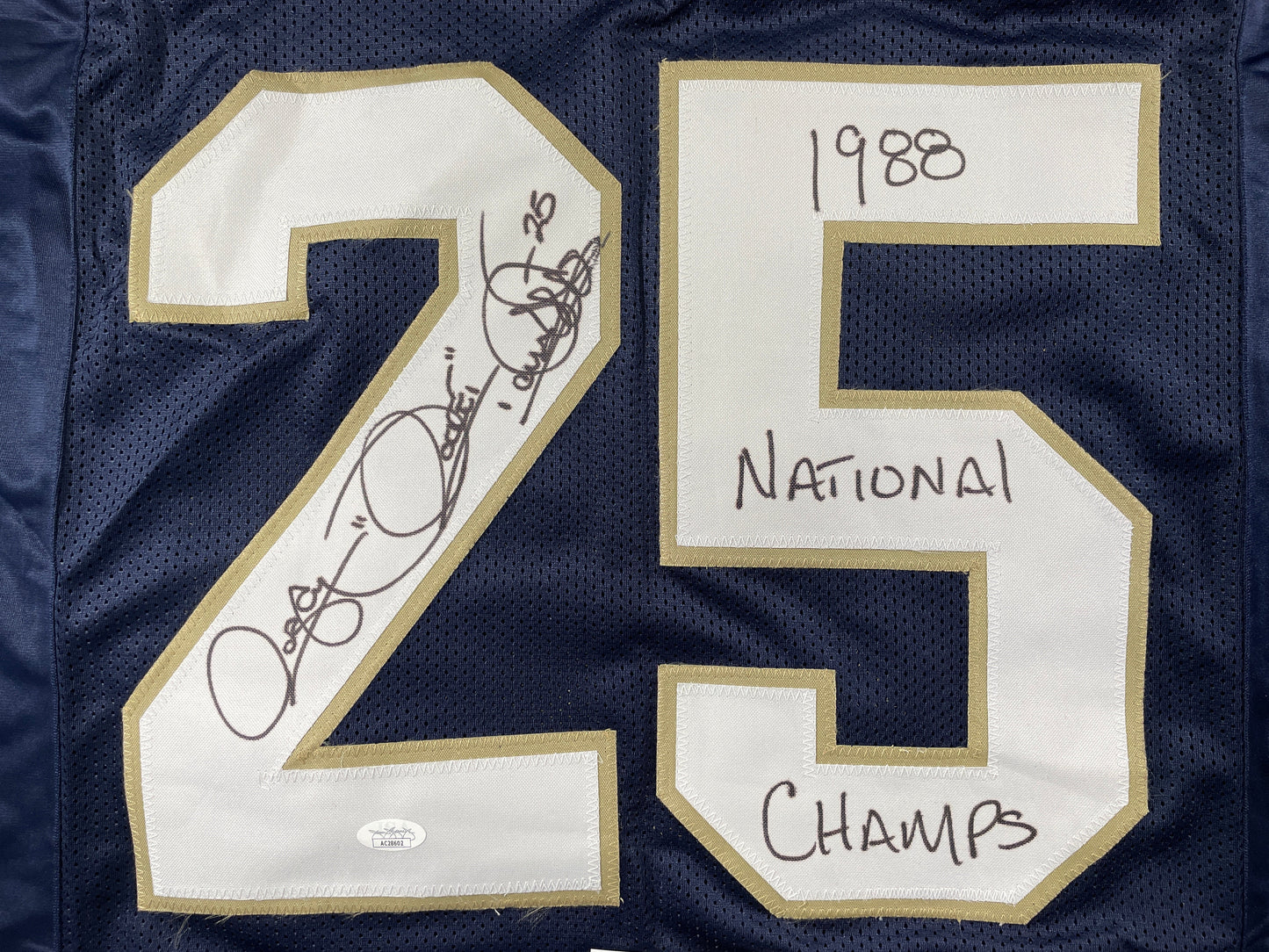 ROCKET ISMAIL NOTRE DAME SIGNED JERSEY (FULL SIG) w/"1988 National Champs" JSA