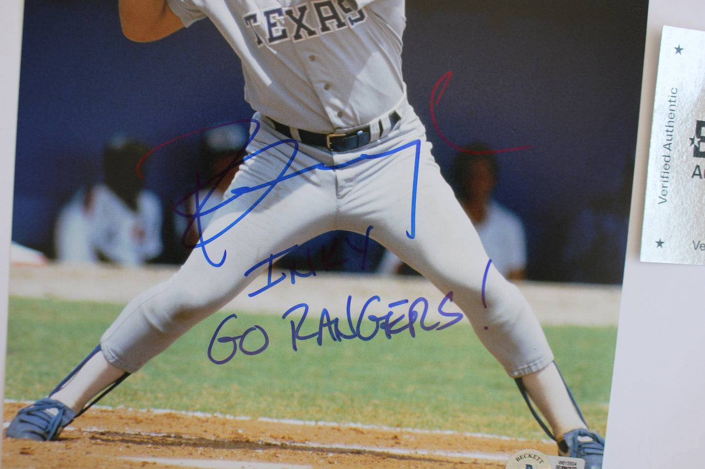 PETE INGCAVLIA TEXAS RANGERS SIGNED 8x10 PHOTO w/GO RANGERS! BAS COA