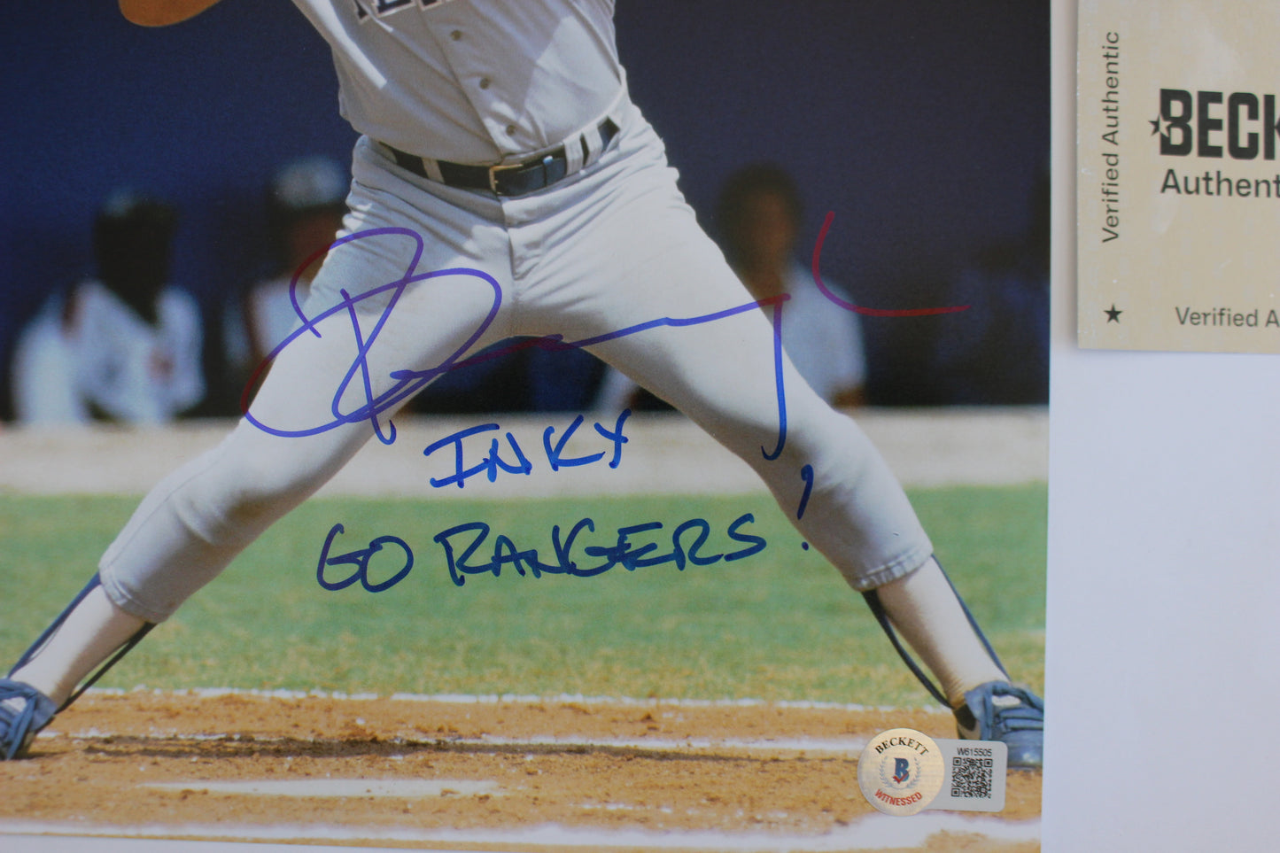 PETE INGCAVLIA TEXAS RANGERS SIGNED 8x10 PHOTO w/GO RANGERS! BAS COA