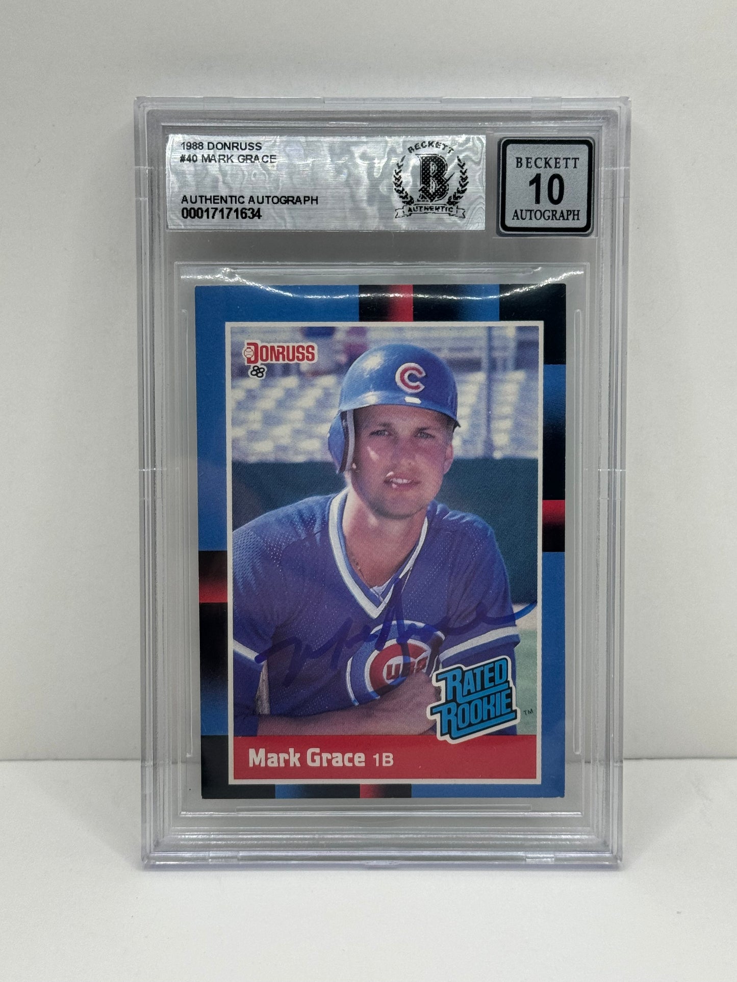 1988 Donruss #40 Mark Grace Rated Rookie BGS 10 Autograph