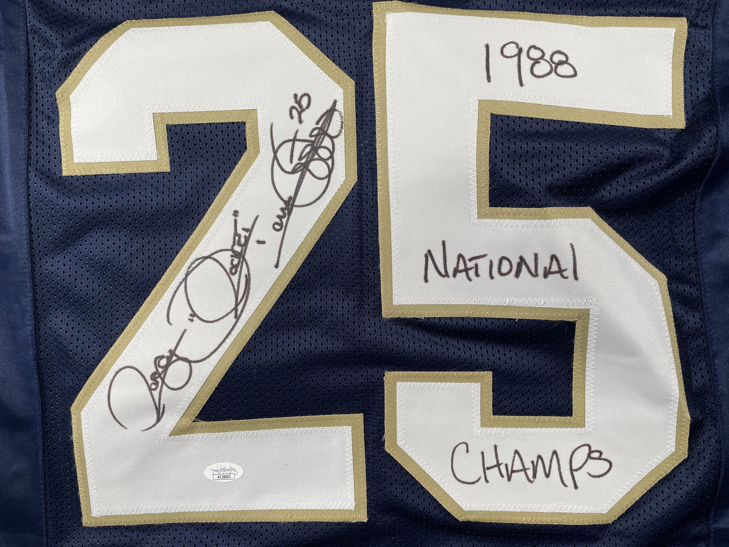 ROCKET ISMAIL NOTRE DAME SIGNED JERSEY (FULL SIG) w/"1988 National Champs" JSA