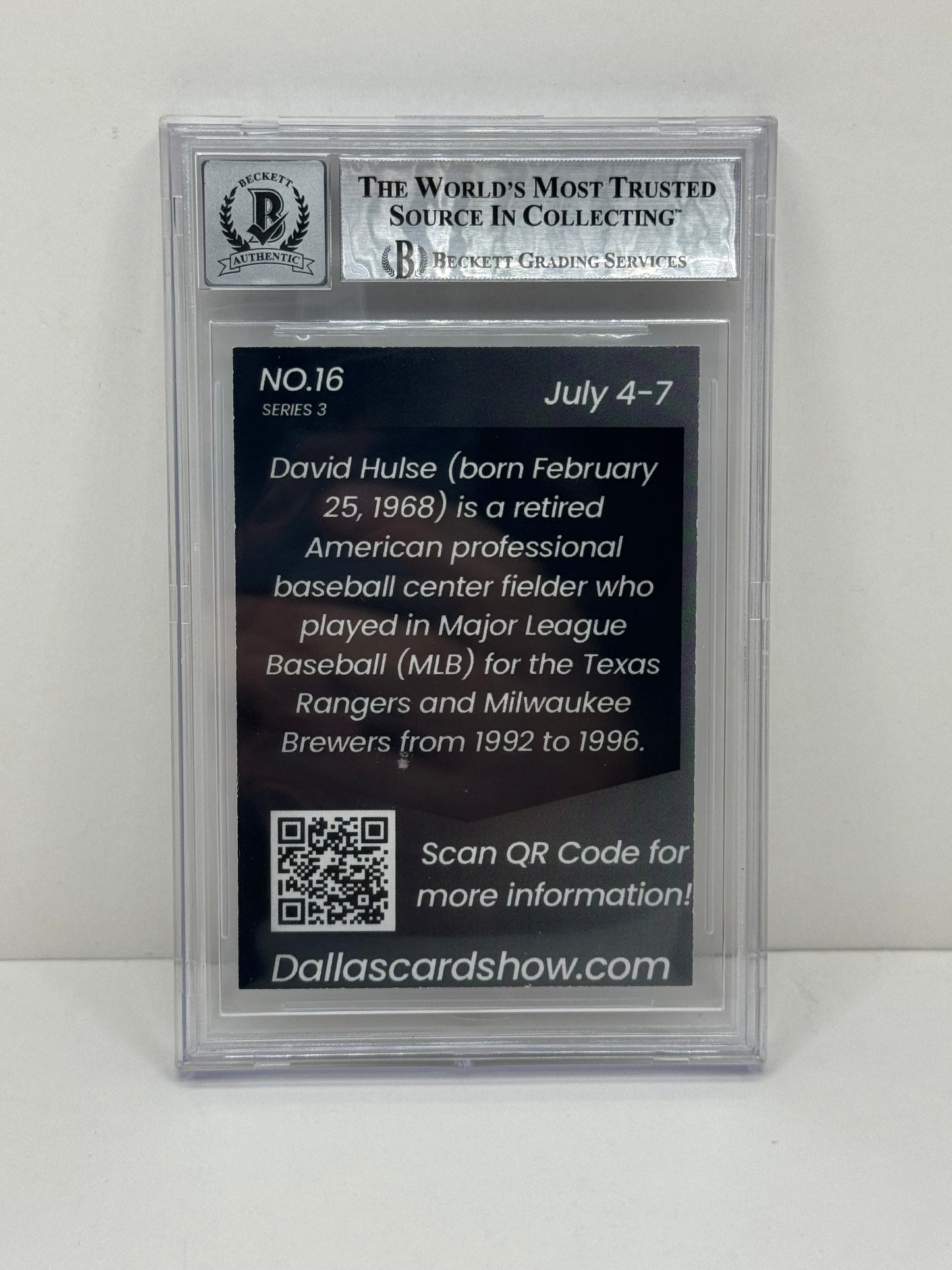 2024 July Dallas Card Show Series 3 #16 David Hulse BGS 10 Autograph