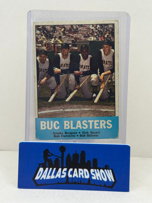 1963 Topps #18 Buc Blasters (Clemente, Burgess, Stuart, Skinner)