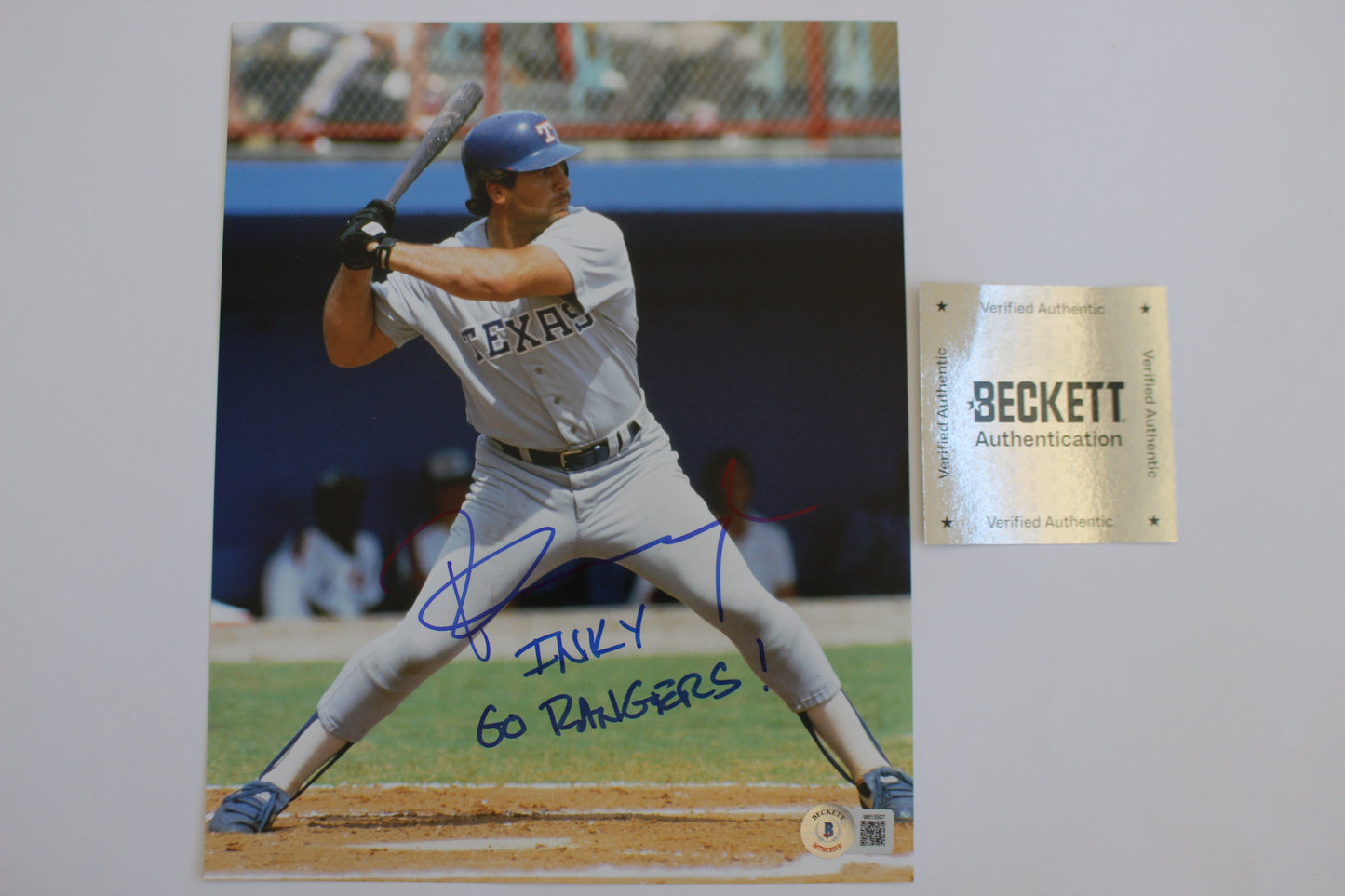 PETE INGCAVLIA TEXAS RANGERS SIGNED 8x10 PHOTO w/GO RANGERS! BAS COA