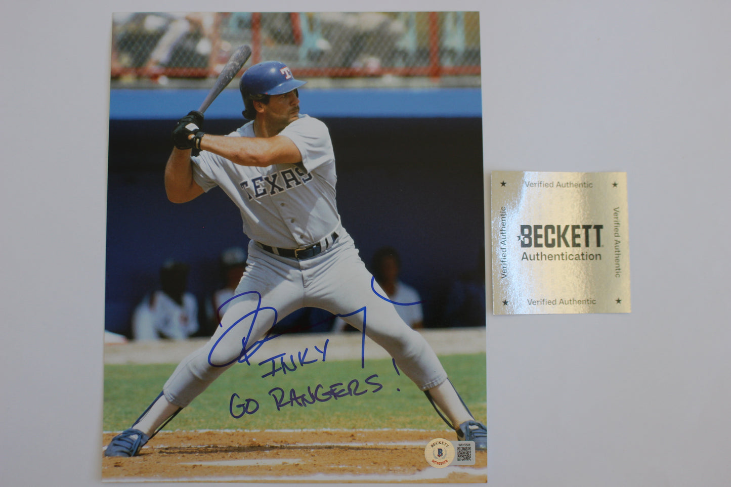 PETE INGCAVLIA TEXAS RANGERS SIGNED 8x10 PHOTO w/GO RANGERS! BAS COA