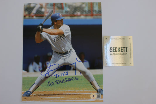 PETE INGCAVLIA TEXAS RANGERS SIGNED 8x10 PHOTO w/GO RANGERS! BAS COA