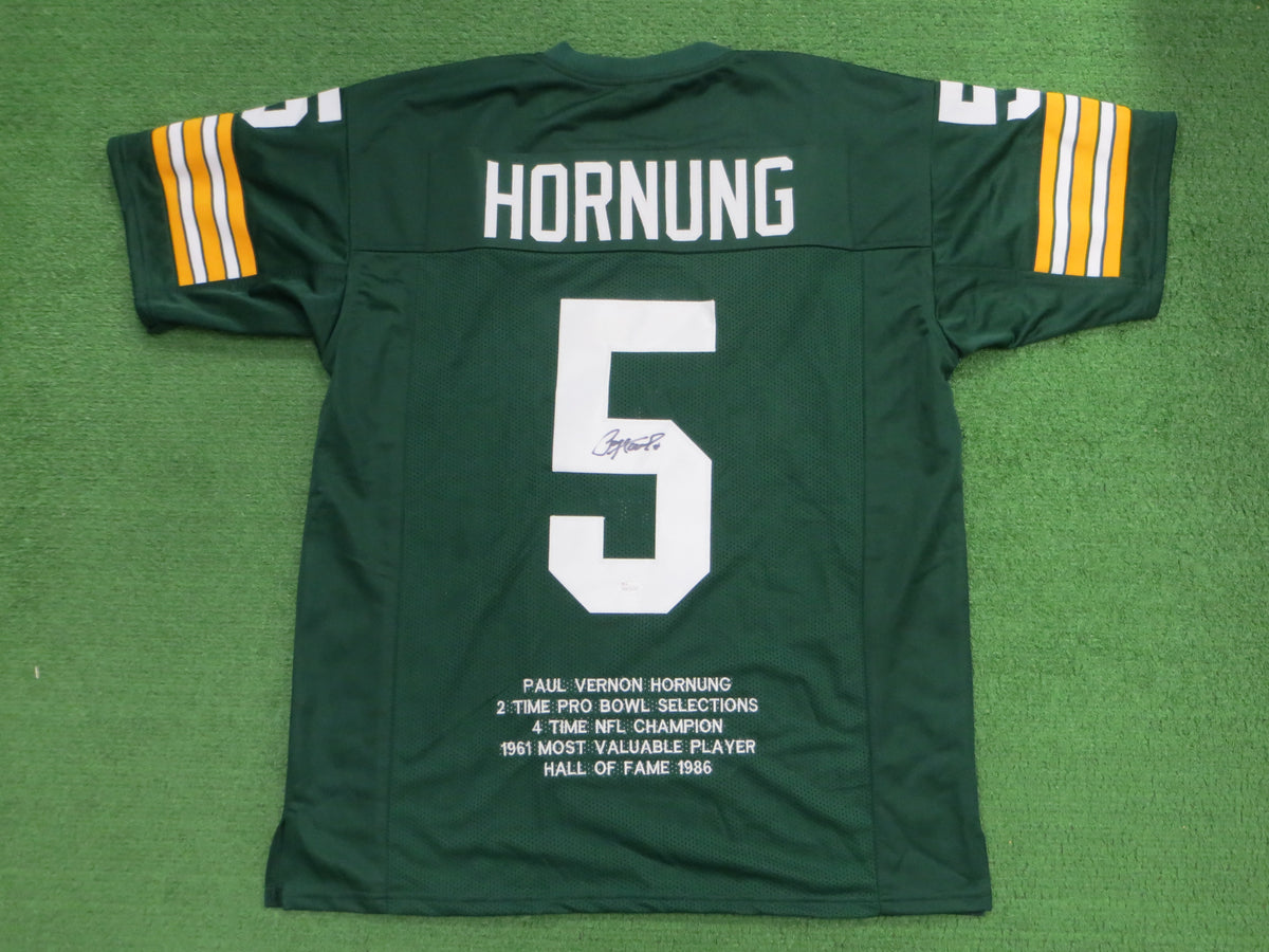 PAUL HORNUNG GREEN BAY PACKERS SIGNED FOOTBALL JERSEY JSA
