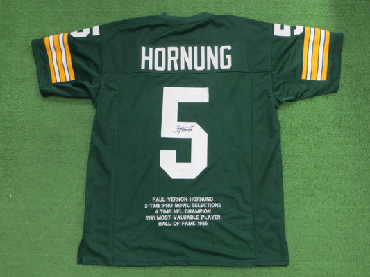 PAUL HORNUNG GREEN BAY PACKERS SIGNED FOOTBALL JERSEY JSA