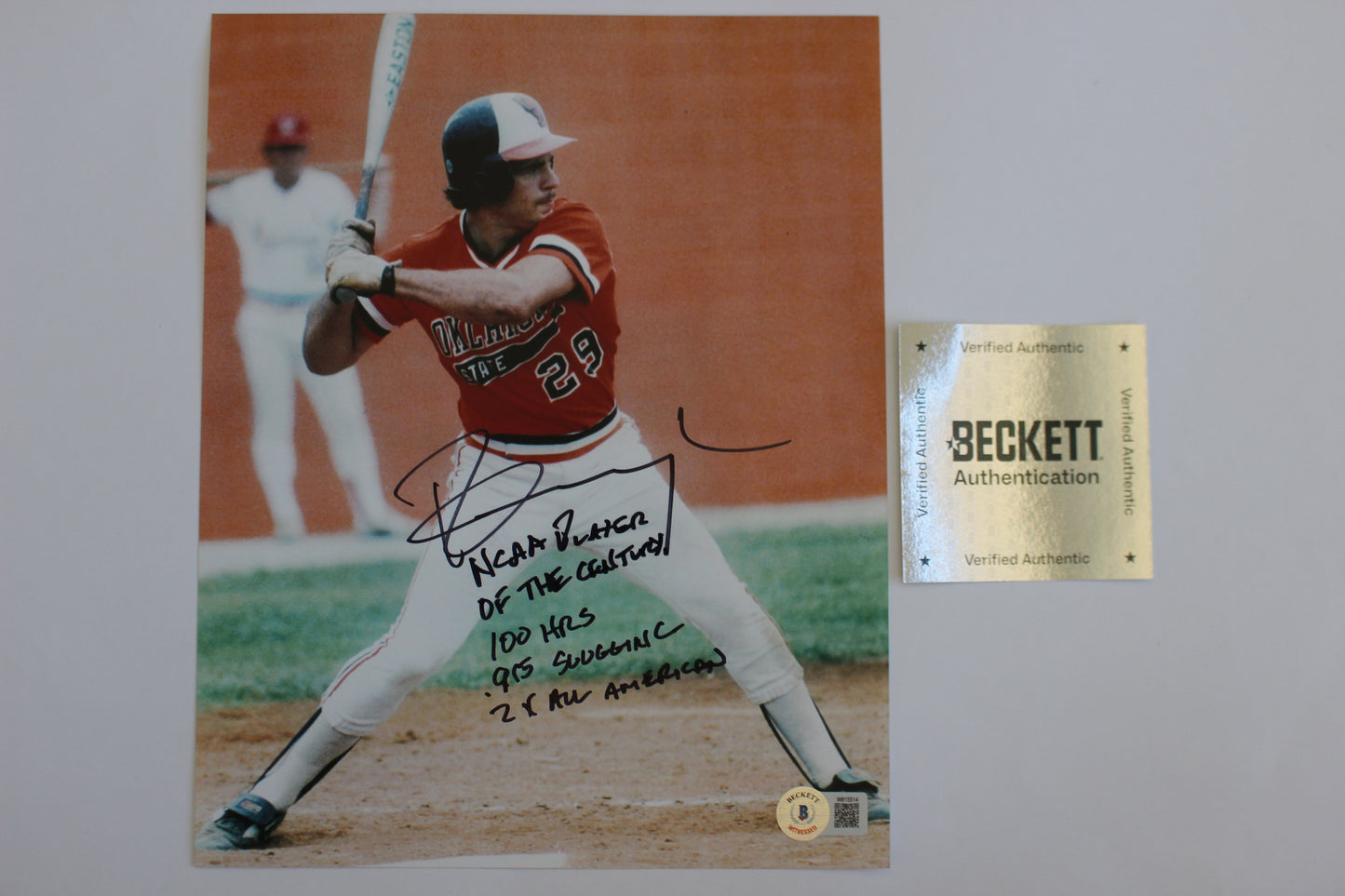 PETE INGCAVLIA OK STATE COWBOYS SIGNED 8x10 PHOTO w/STATS BAS