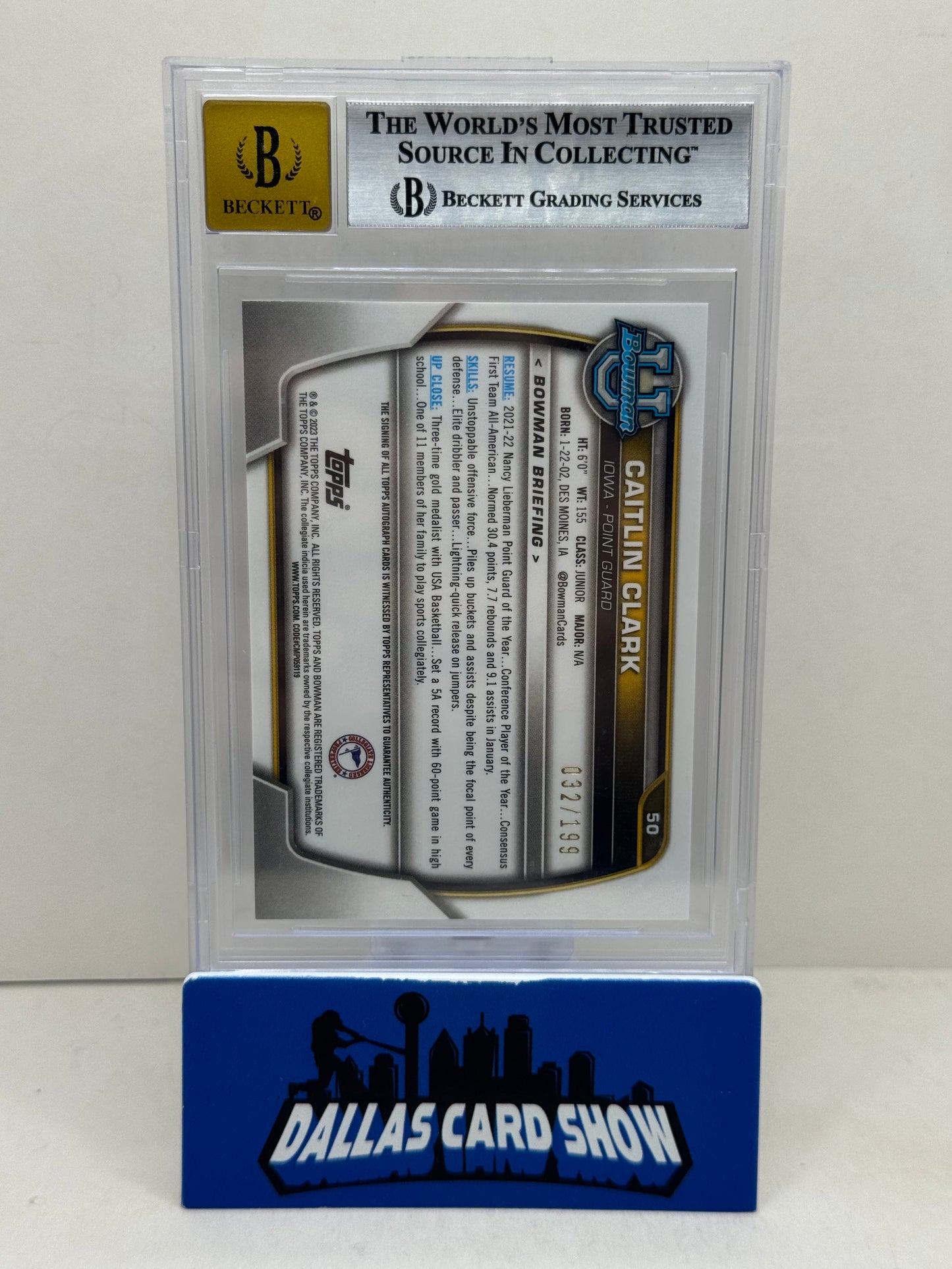 2022-23 Bowman Chrome University #50 Caitlin Clark Raywave Refractor /199 BGS 8.5