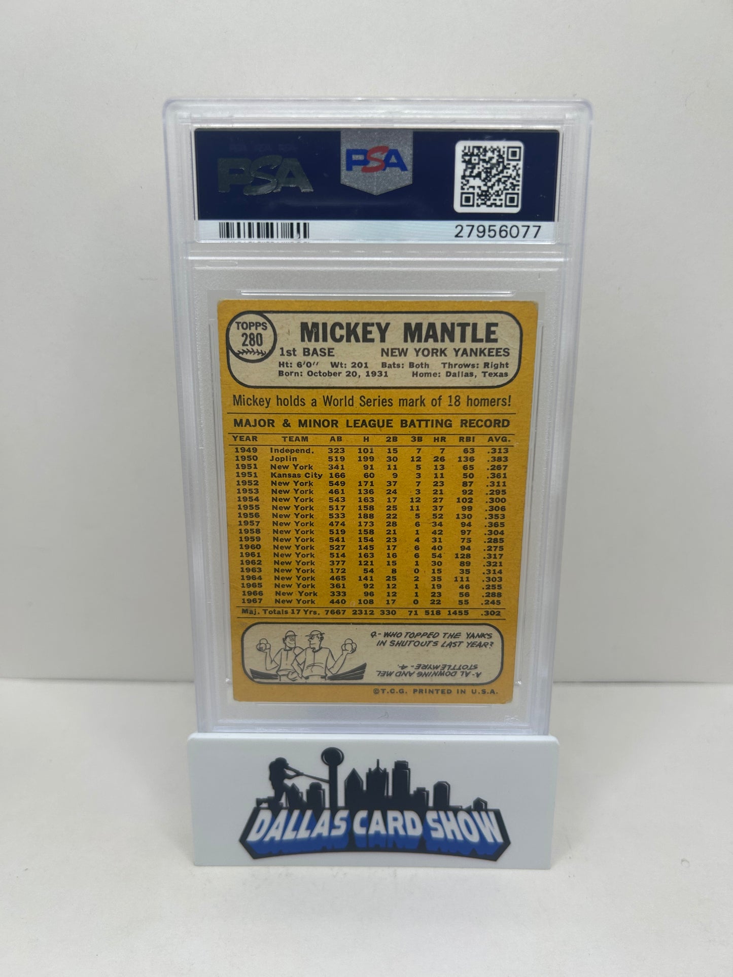 1968 Topps Mickey Mantle #280 PSA 2