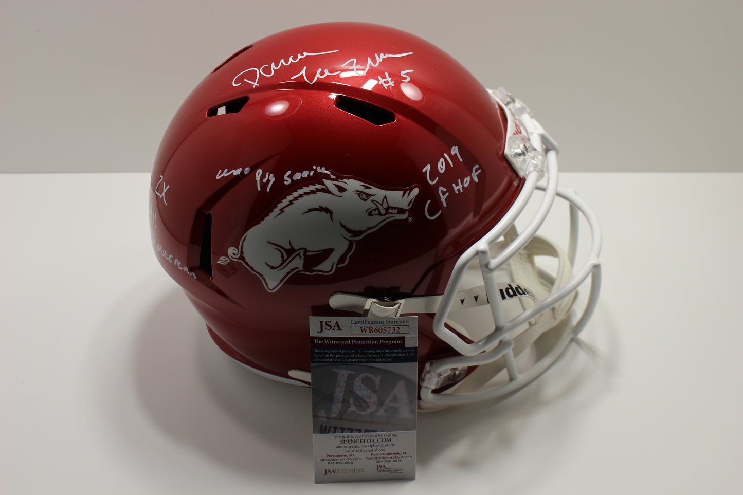 DARREN McFADDEN SIGNED ARKANSAS RAZORBACKS FULL SIZE HELMET wINSCs JSA