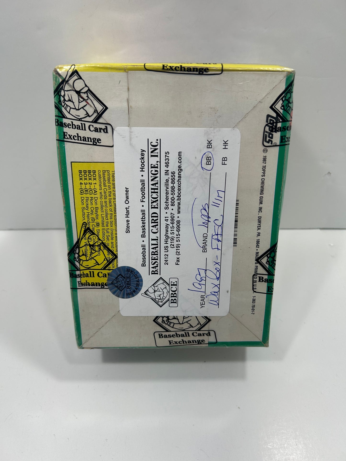 1987 TOPPS BASEBALL CARD WAX BOX 36 PACKS BBCE AUTHENTICATED FASC