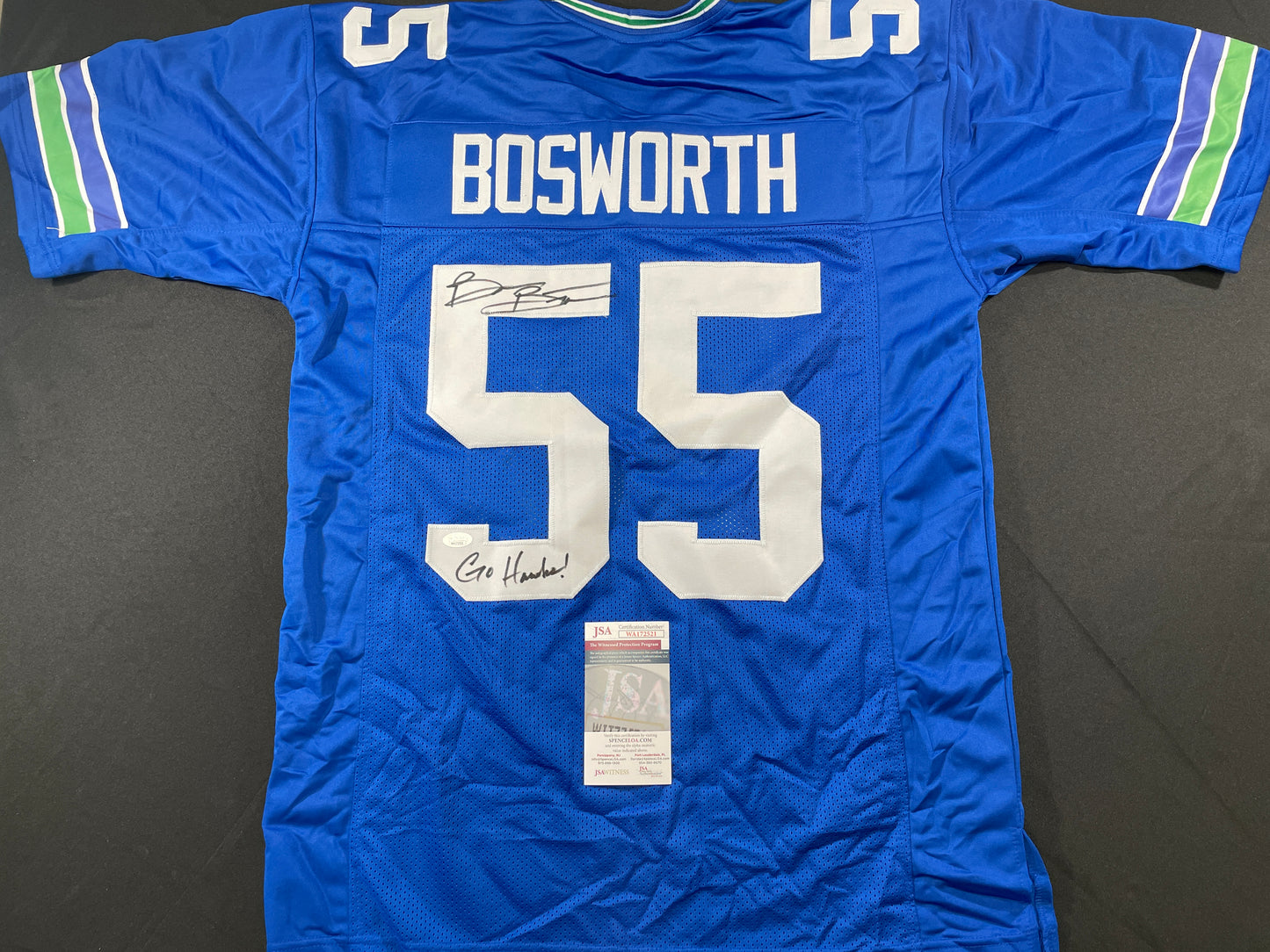 BRIAN BOSWORTH SEATTLE SEAHAWKS SIGNED JERSEY Oklahoma OU Sooners XL w/INSC JSA