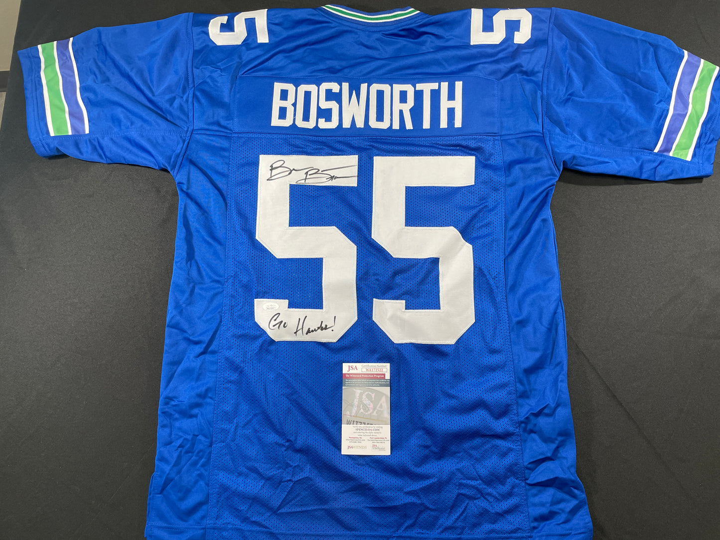 BRIAN BOSWORTH SEATTLE SEAHAWKS SIGNED JERSEY Oklahoma OU Sooners XL w/INSC JSA