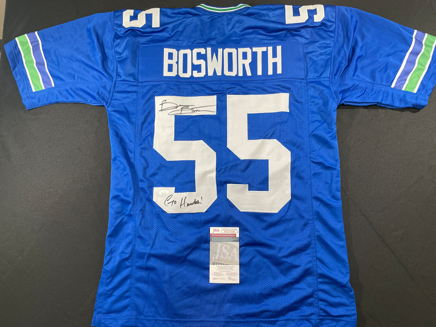 BRIAN BOSWORTH SEATTLE SEAHAWKS SIGNED JERSEY Oklahoma OU Sooners XL w/INSC JSA