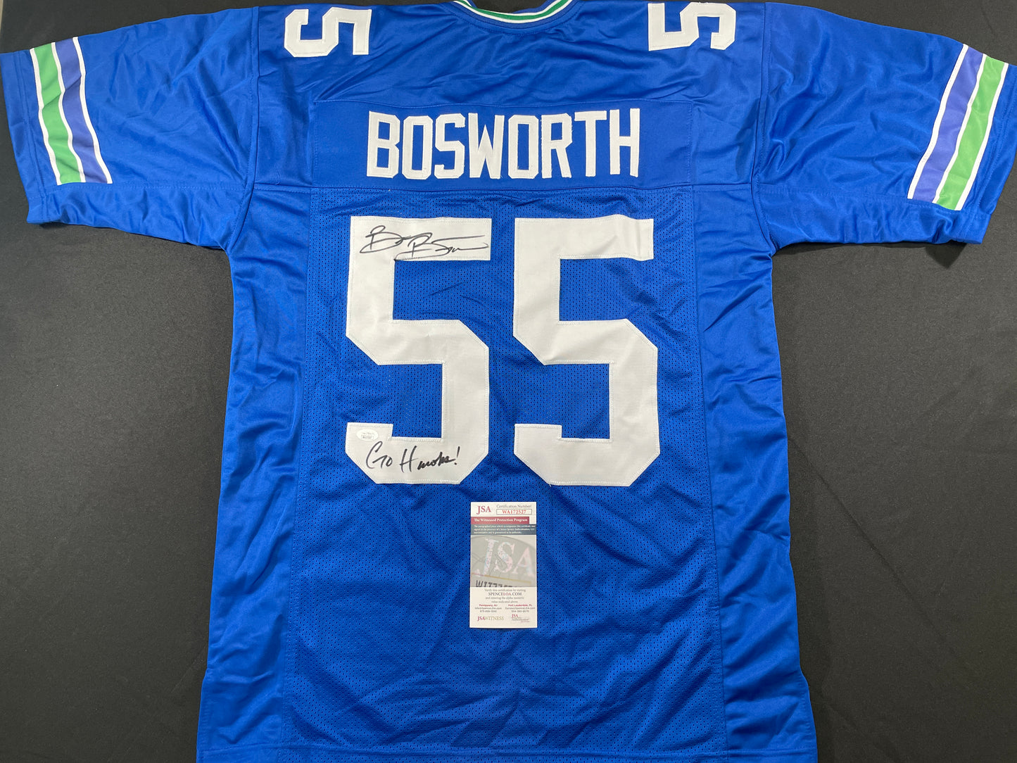 BRIAN BOSWORTH SEATTLE SEAHAWKS SIGNED JERSEY Oklahoma OU Sooners XL w/INSC JSA