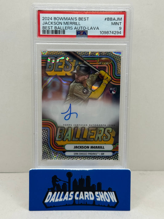 2024 Bowman's Best Jackson Merrill Best Ballers Autograph Lava /50 PSA 9