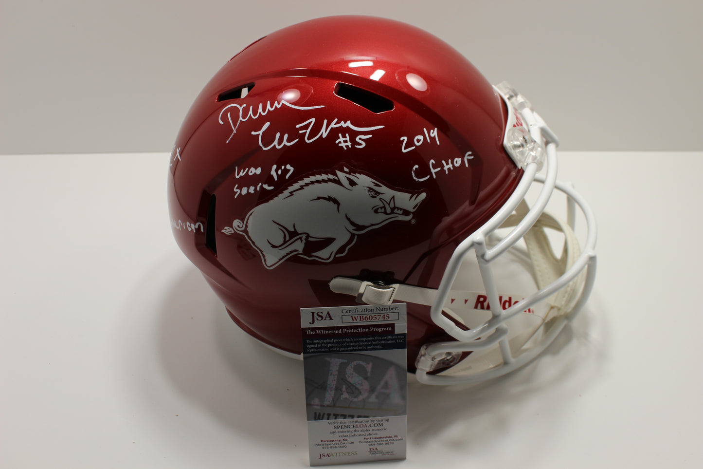 DARREN McFADDEN SIGNED ARKANSAS RAZORBACKS FULL SIZE HELMET wINSCs JSA