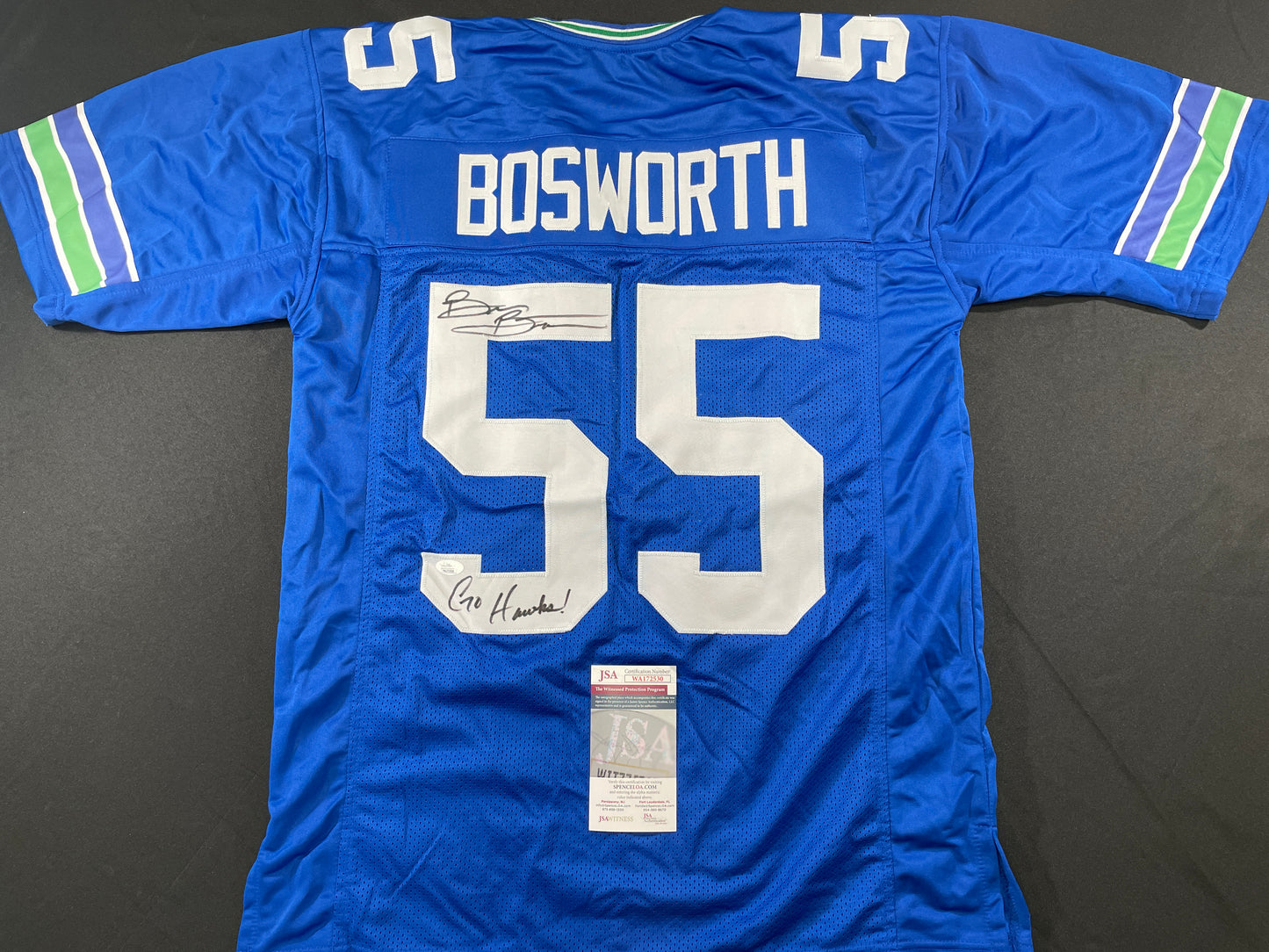 BRIAN BOSWORTH SEATTLE SEAHAWKS SIGNED JERSEY Oklahoma OU Sooners XL w/INSC JSA