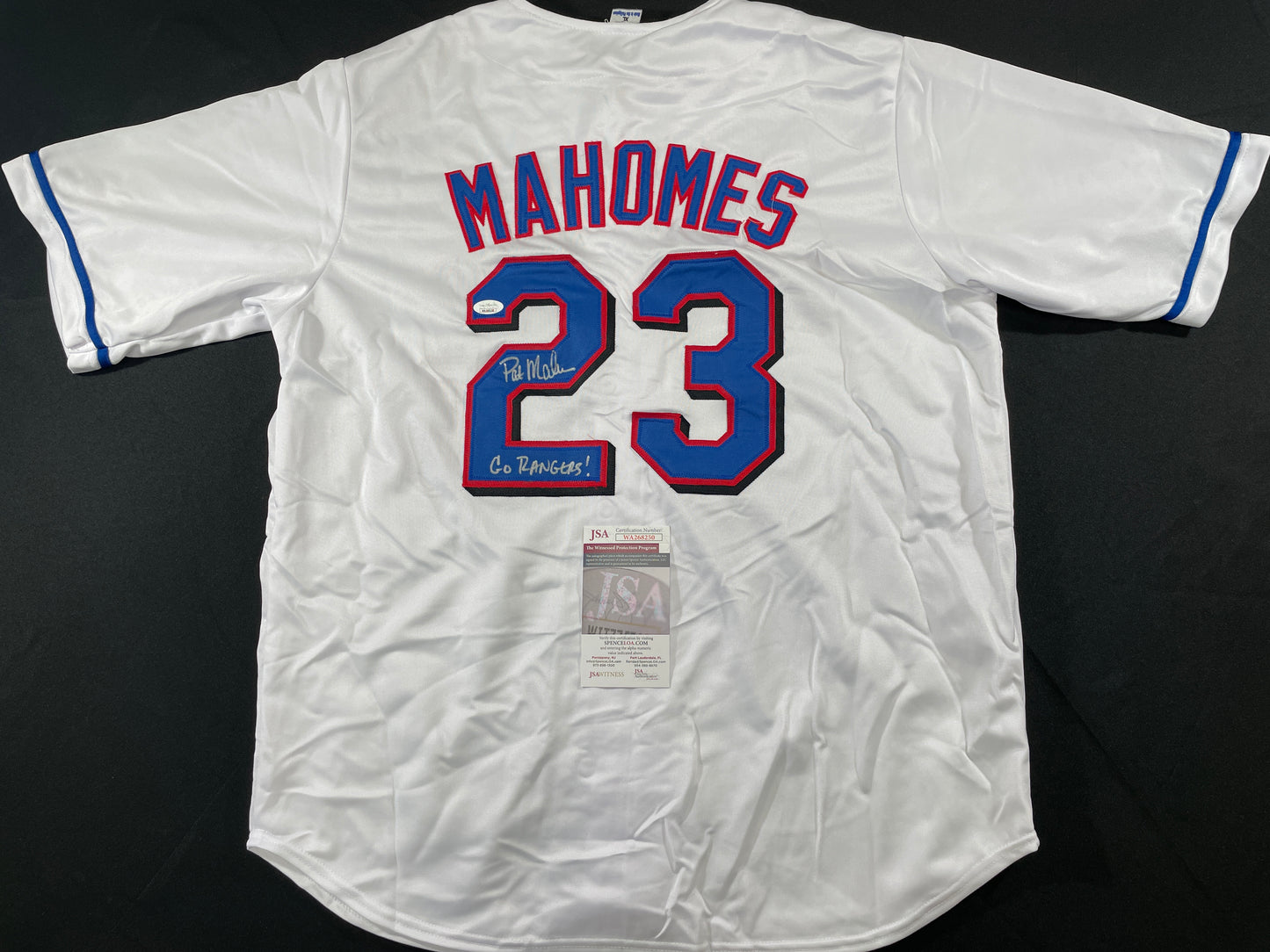 PAT MAHOMES SR. TEXAS RANGERS SIGNED JERSEY w/GO RANGERS XL JSA COA