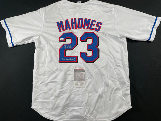 PAT MAHOMES SR. TEXAS RANGERS SIGNED JERSEY w/GO RANGERS XL JSA COA