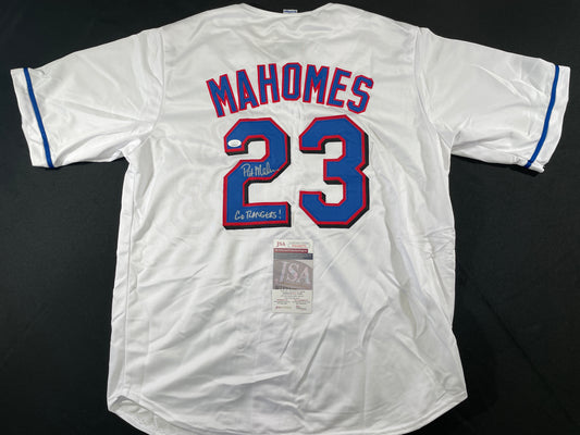 PAT MAHOMES SR. TEXAS RANGERS SIGNED JERSEY w/GO RANGERS XL JSA COA