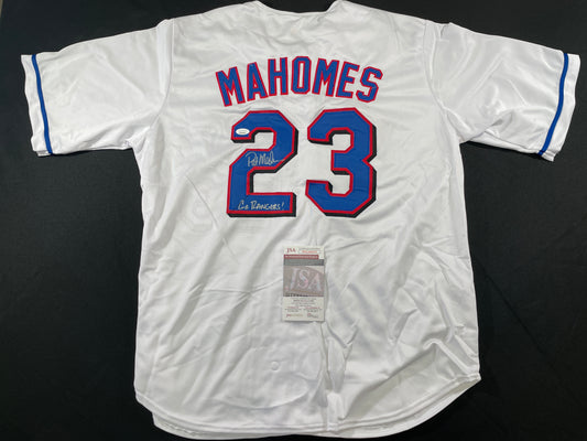 PAT MAHOMES SR. TEXAS RANGERS SIGNED JERSEY w/GO RANGERS XL JSA COA