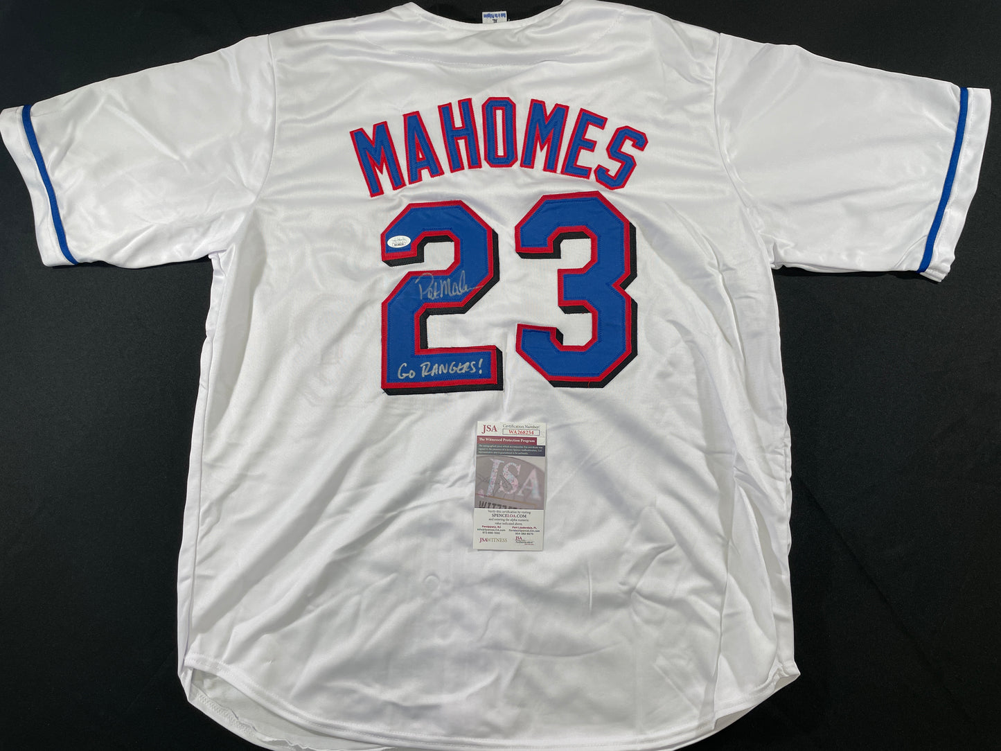 PAT MAHOMES SR. TEXAS RANGERS SIGNED JERSEY w/GO RANGERS XL JSA COA