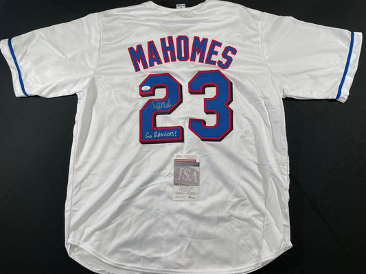 PAT MAHOMES SR. TEXAS RANGERS SIGNED JERSEY w/GO RANGERS XL JSA COA