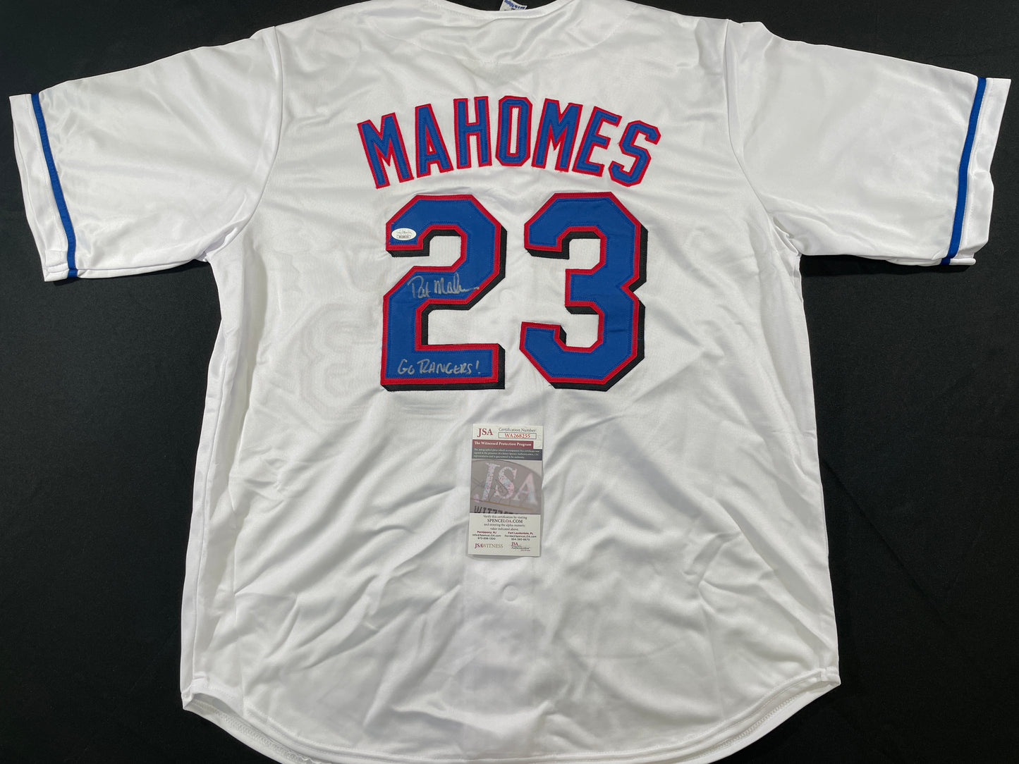 PAT MAHOMES SR. TEXAS RANGERS SIGNED JERSEY w/GO RANGERS XL JSA COA