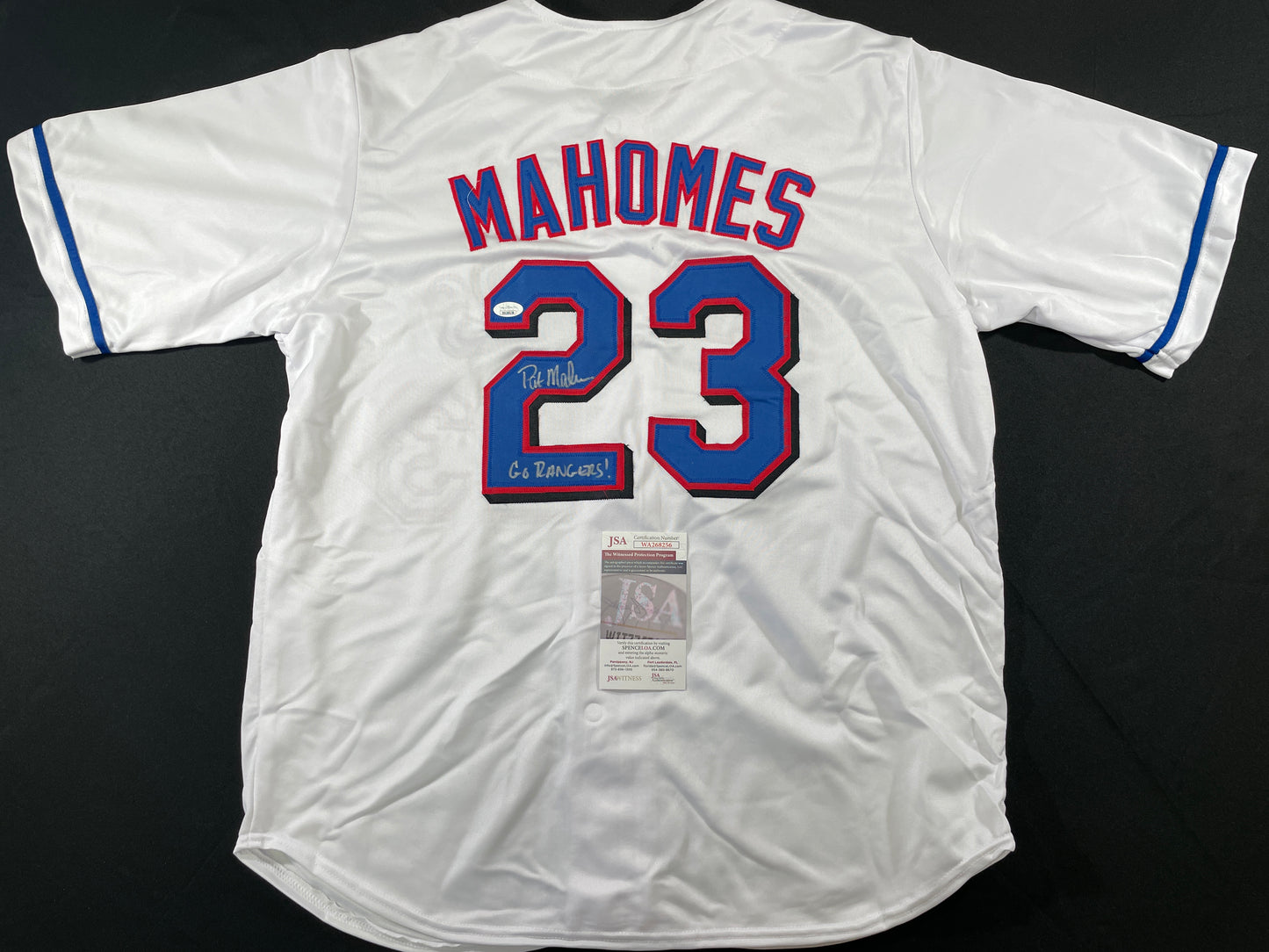 PAT MAHOMES SR. TEXAS RANGERS SIGNED JERSEY w/GO RANGERS XL JSA COA