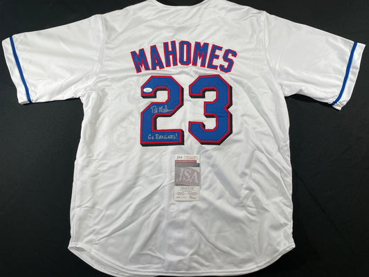 PAT MAHOMES SR. TEXAS RANGERS SIGNED JERSEY w/GO RANGERS XL JSA COA