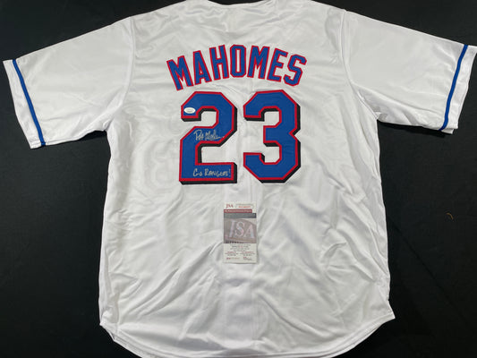 PAT MAHOMES SR. TEXAS RANGERS SIGNED JERSEY w/GO RANGERS XL JSA COA