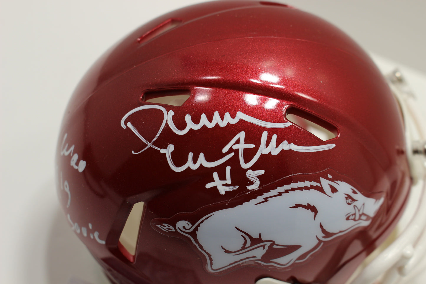 DARREN McFADDEN ARKANSAS RAZORBACKS SIGNED MINI HELMET w/WooPigSooie JSA