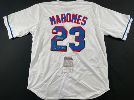 PAT MAHOMES SR. TEXAS RANGERS SIGNED JERSEY w/GO RANGERS XL JSA COA
