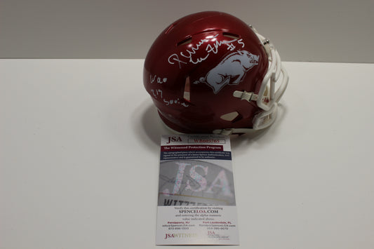 DARREN McFADDEN ARKANSAS RAZORBACKS SIGNED MINI HELMET w/WooPigSooie JSA