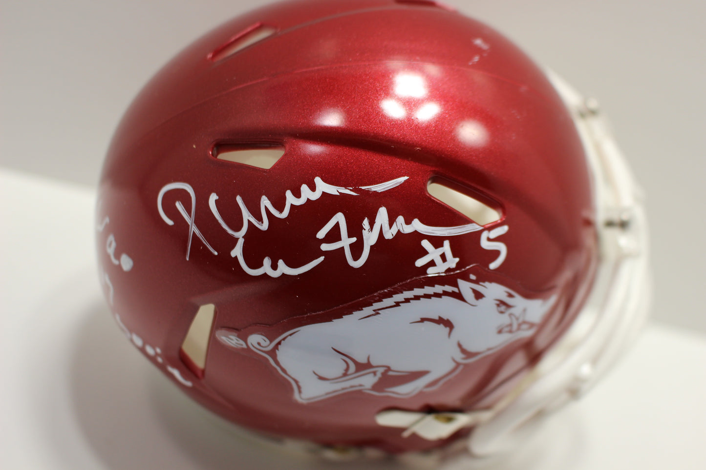 DARREN McFADDEN ARKANSAS RAZORBACKS SIGNED MINI HELMET w/WooPigSooie JSA