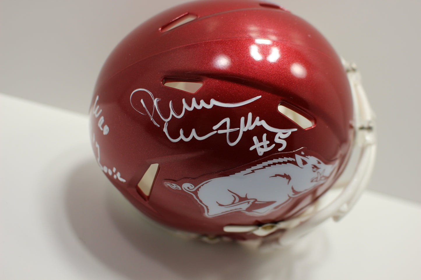 DARREN McFADDEN ARKANSAS RAZORBACKS SIGNED MINI HELMET w/WooPigSooie JSA