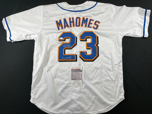 PAT MAHOMES SR. NEW YORK METS SIGNED JERSEY w/GO METS! XL JSA COA
