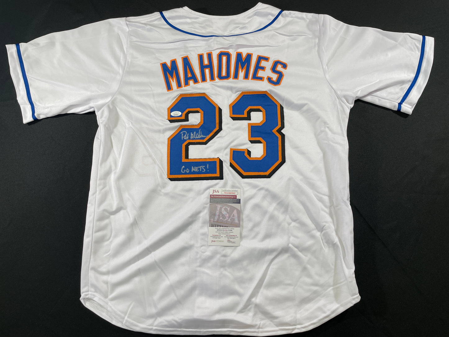 PAT MAHOMES SR. NEW YORK METS SIGNED JERSEY w/GO METS! XL JSA COA