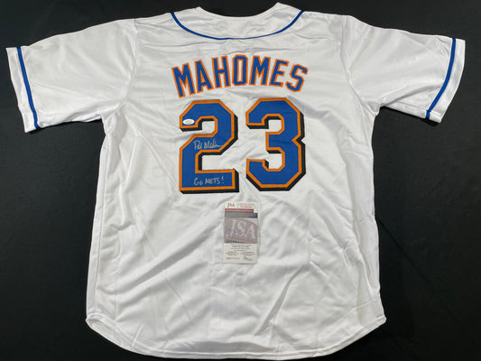 PAT MAHOMES SR. NEW YORK METS SIGNED JERSEY w/GO METS! XL JSA COA