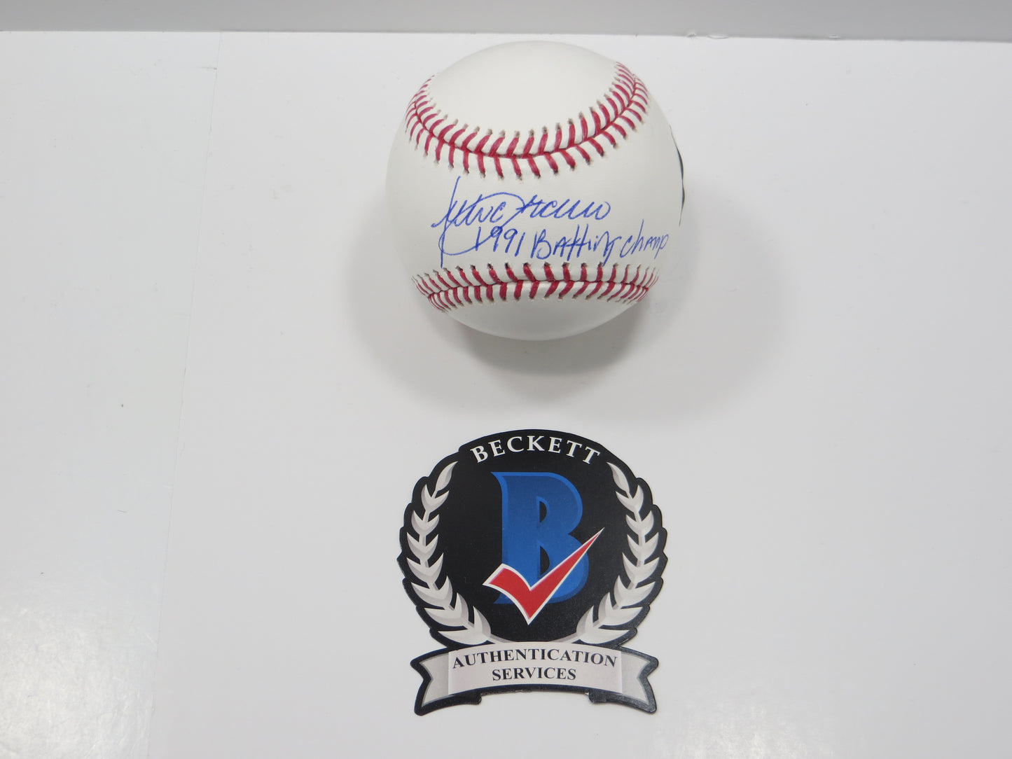 JULIO FRANCO TEXAS RANGERS SIGNED OML BASEBALL w/91BatChamp BAS