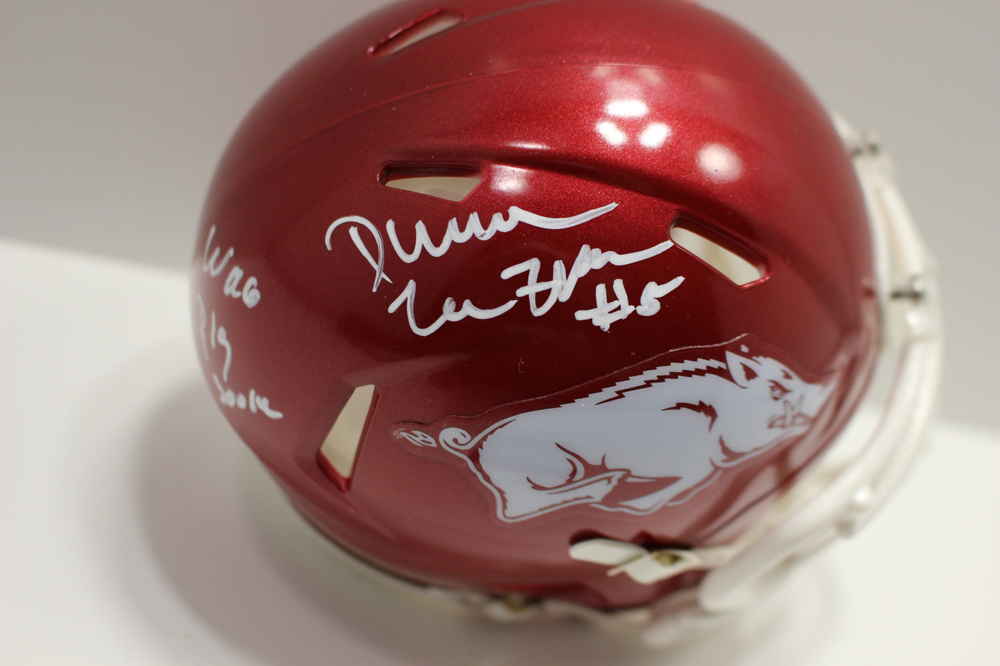 DARREN McFADDEN ARKANSAS RAZORBACKS SIGNED MINI HELMET w/WooPigSooie JSA