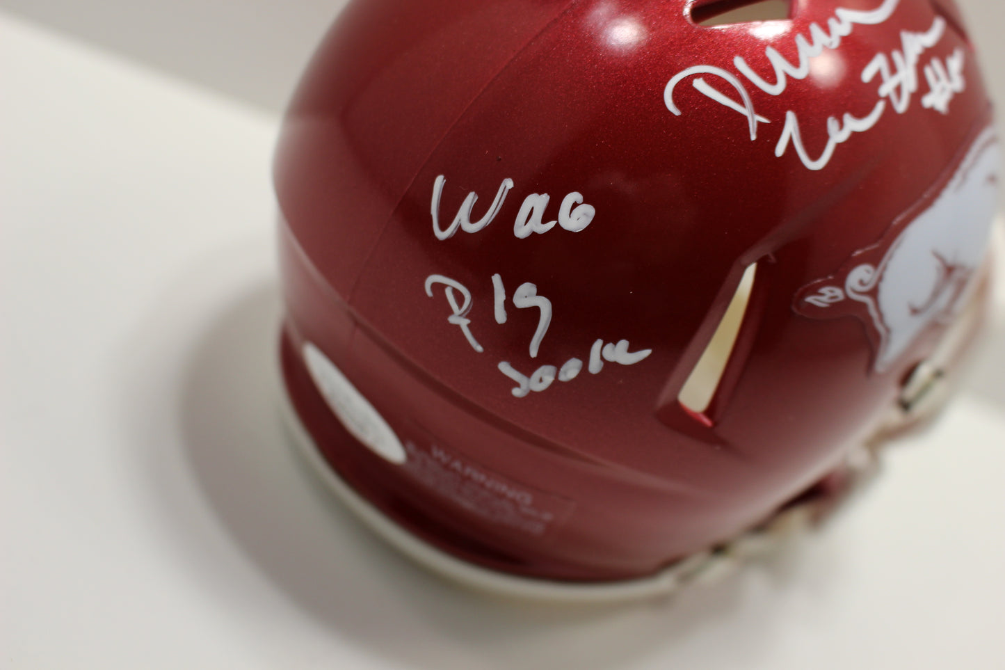 DARREN McFADDEN ARKANSAS RAZORBACKS SIGNED MINI HELMET w/WooPigSooie JSA